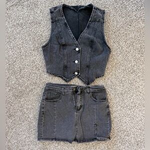 Stylish Black Denim Vest and Skort Set Small